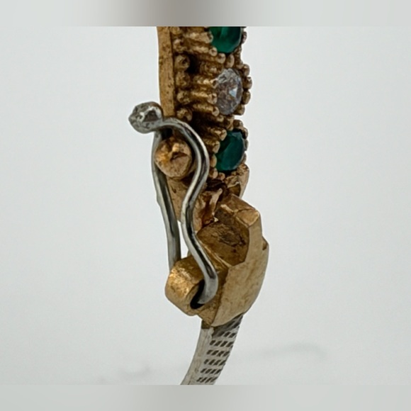 Exotic Delegate Sterling Silver Ruby Emerald Crystal Hinged Bracelet Vintage - Picture 7 of 8